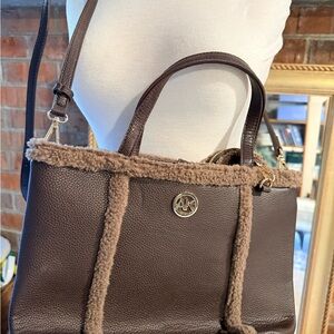 Anne Klein Brown Shoulder Bag with Cozy Trim